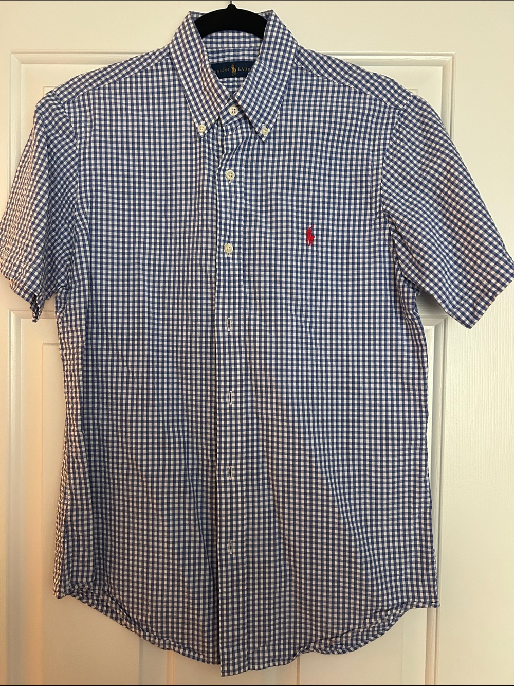Ralph Lauren Blue and White Gingham Short-Sleeve Button-Down Shirt